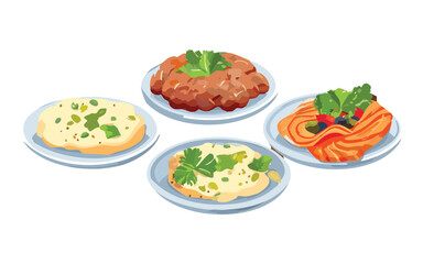 Variety of Dinner Dishes Food - Vector Illustration