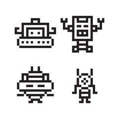 Simple Pixelated Black and White Robot Character Illustration Set for Game Assets
