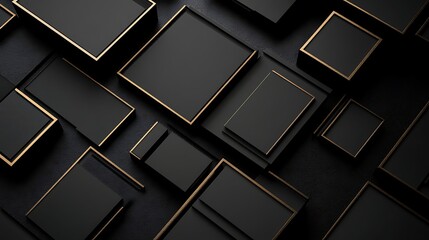 Abstract geometric design with black squares and gold frames