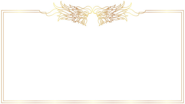 Golden dragon frame border for traditional asian design, calligraphy, text space