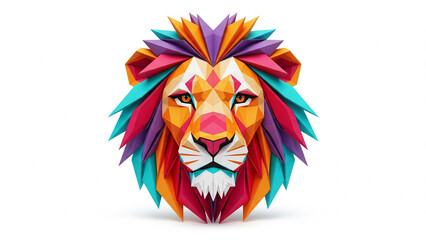 Fototapeta premium Vibrant Origami Lion A Symmetrical Papercraft Portrait