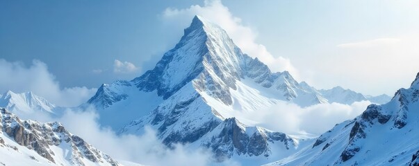 Obraz premium A fierce snowstorm blankets a majestic mountain peak, obscuring the summit in swirling white Frozen landscape, breathtaking winter scene, wild weather, extreme conditions , frozen, winter