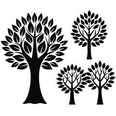 Stylized Black and White Tree Silhouettes.