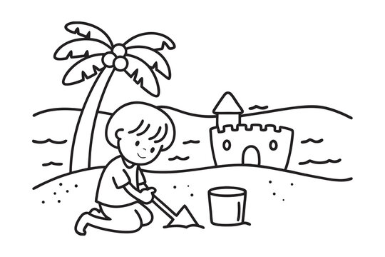 boy building sandcastle on beach clip art preview
