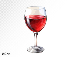 Watercolor illustration of a glass of red wine with reflections and highlights, ideal for menus, wine bars, or elegant culinary designs. Vector illustration