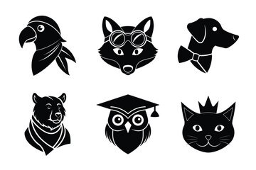Fototapeta premium Cute cartoon animal faces including dogs cats and other baby animals in a fun vector illustration set