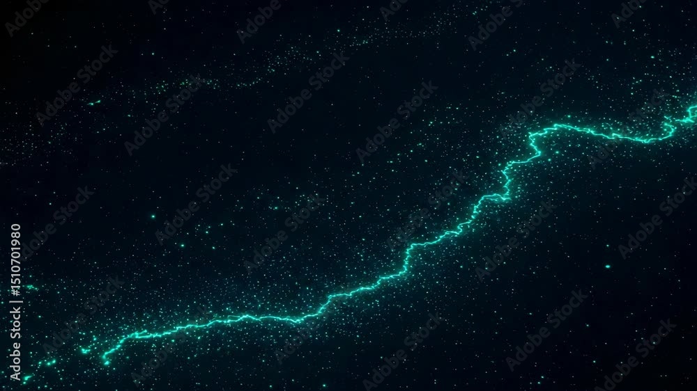 Canvas Prints glowing turquoise particle line in dark blue space abstract motion