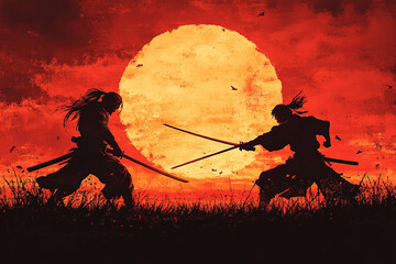 A legendary swordfighter mid-duel silhouette