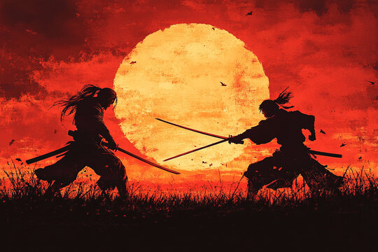 A legendary swordfighter mid-duel silhouette