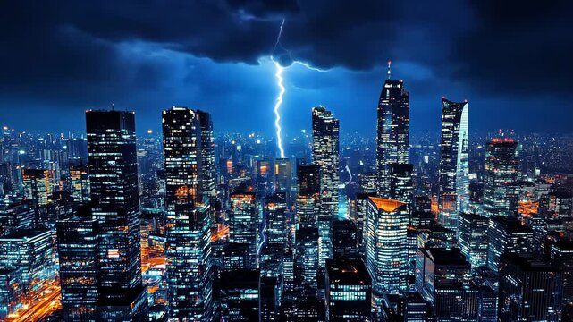 Dramatic lightning illuminates stormy sky, showcasing natures power as thunder rumbles and ominous clouds gather, creating captivating weather scene filled with illumination.