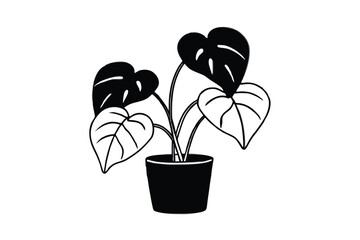 Black and white line art monstera plant in pot © Joy
