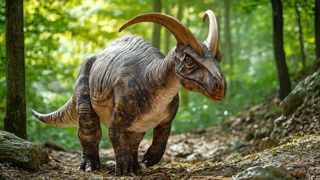 horns big dinosaur in the forest