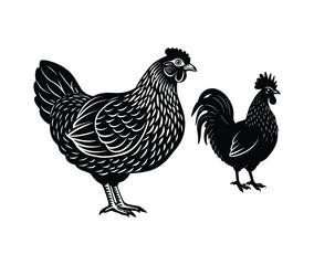 Vintage Hen Vector Traditional Farm Bird Design.

