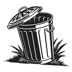 silhouette trash can on white background