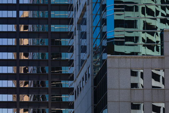 Abstract relections on modern office building facade