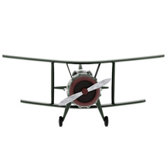 3d render military biplane toy green with transparent background
