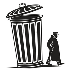 silhouette trash can on white background