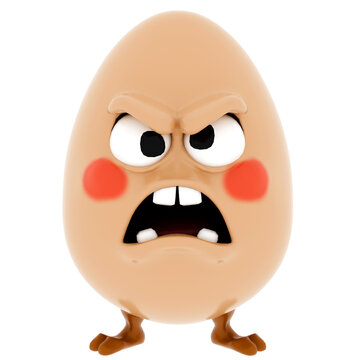 3d render angry egg cartoon character with transparent background