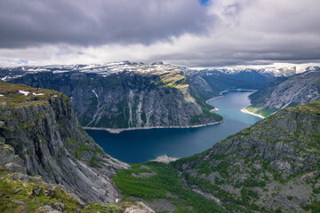 View of the famous Trolltunga and the surrounding area near Odda (Norway)