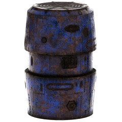 3d render purple worn sci fi barrel with transparent background