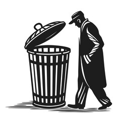 silhouette trash can on white background