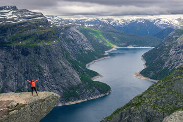 View of the famous Trolltunga and the surrounding area near Odda (Norway)