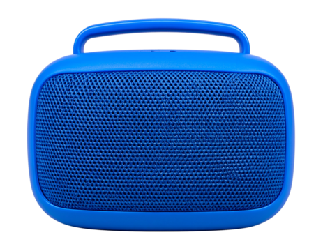 Modern Blue Portable Bluetooth Speaker with Fabric Mesh and Carry Handle, Transparent background