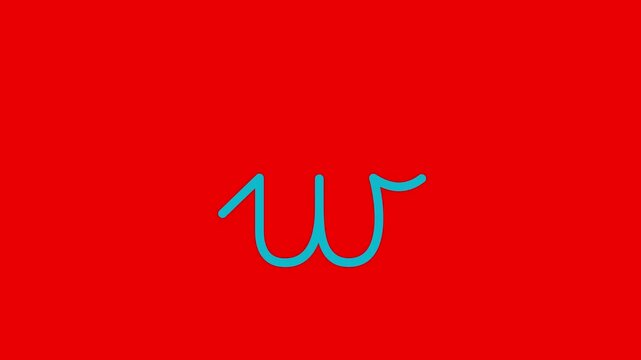 W letter small color writing cartoon animation redbox isolated. Compatibile part of alphabet. Handwriting educational style for children. Good for education movies, presentation, learning alphabet.