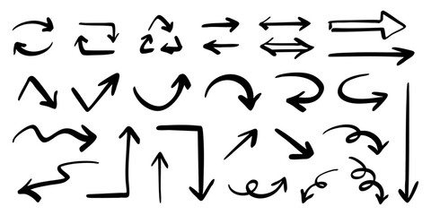 ベクターのペンの手書きの矢印セット 白黒
