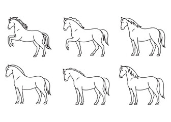 Simple Black Line Art Illustrations of Various Horses
