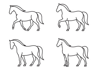 Simple Black Line Art Illustrations of Various Horses