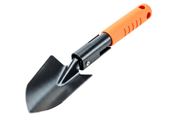 Durable ergonomic garden hand trowel tool isolated on a transparent background