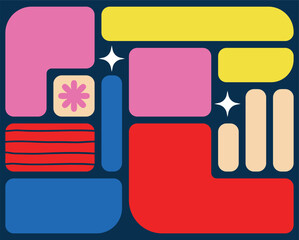 Bento grid web design elements, y2k layouts ,geometric shapes.Trendy retro abstract figures.Vector flat illustration