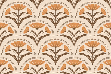 flower pattern seamless, silhouette of hibiscus flowers, hand drawn botanical.	