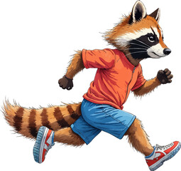 Watercolor raccoon in sporty running suit ready for competition at Sports Day with vibrant colors isolated on white background, kids illustration