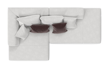white modular sectional sofa top view isolated.