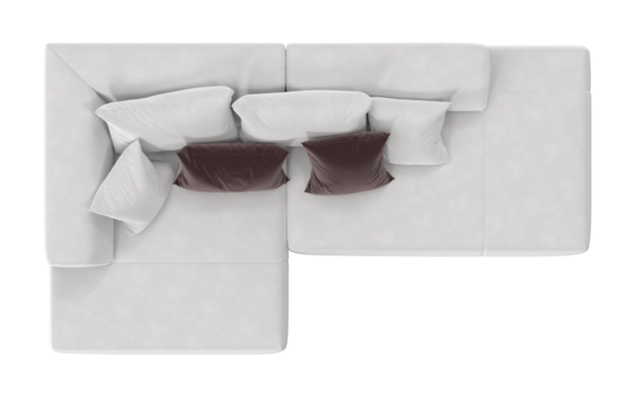 white modular sectional sofa top view isolated.