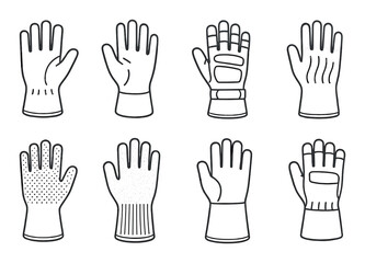 Obraz premium Work gloves icon set: linear style safety, protective, handwear symbols collection
