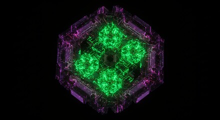 Futuristic Cube Glowing in Green and Purple