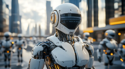 Futuristic Robot in a High-Tech Urban Setting