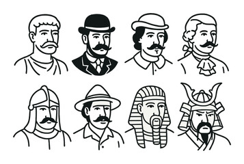 Iconic historical mustaches icon set: flat style for grooming and fashion enthusiasts
