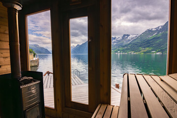 Nice sauna next to Hardanger fjord near Odda (Norway)
