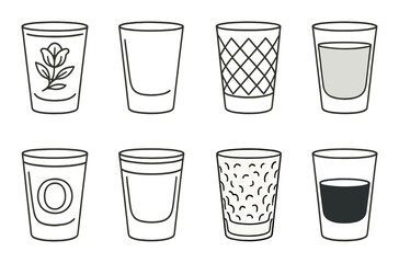 Cocktail glass silhouette icon set. drinkware and barware symbols