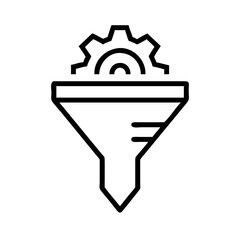 Funnel icon with a gear for process management and optimization