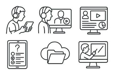 Digital learning tools icon set. flat style icons for online education and e-learning