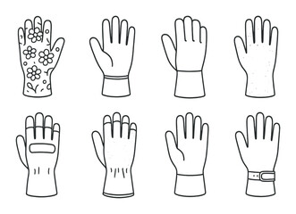 Obraz premium Gardening gloves icon set: flat style hand protection and garden care symbols