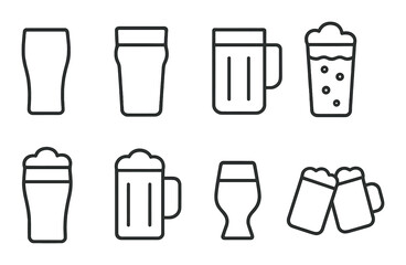 Minimalist beer icon set in linear style. brewery and drink symbols for design