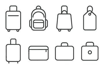 Minimalist luggage icon set. flat travel and baggage symbols for design