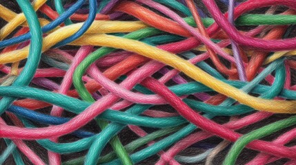 Colorful Threads and Strands of Yarn Intertwined in a Vibrant Abstract Pattern Ideal for Craft and Design Projects