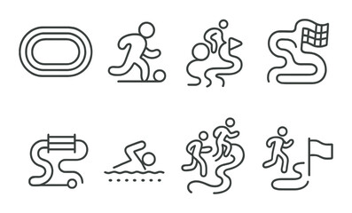 Sports and fitness linear icon set. exercise, athletic activity symbols